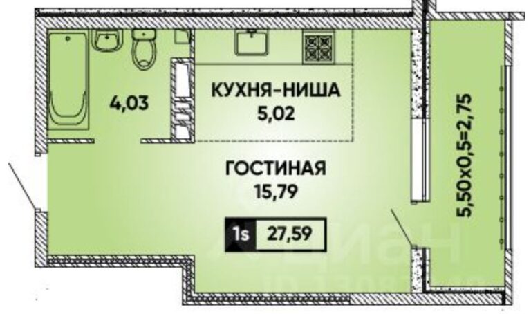Студия, 28 м²