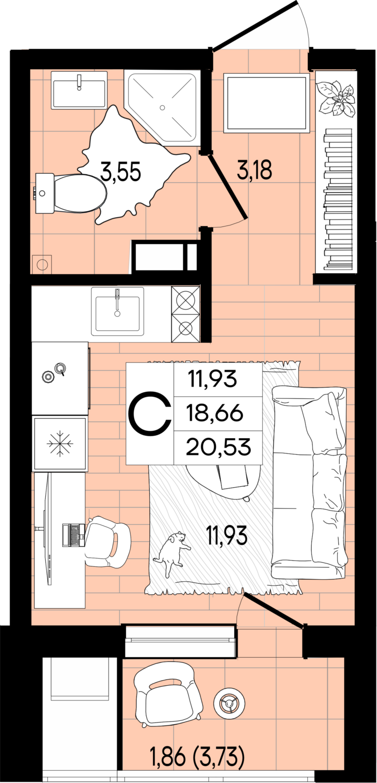 Студия, 20 м²