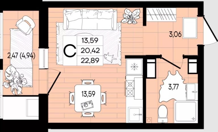 Студия, 23 м²
