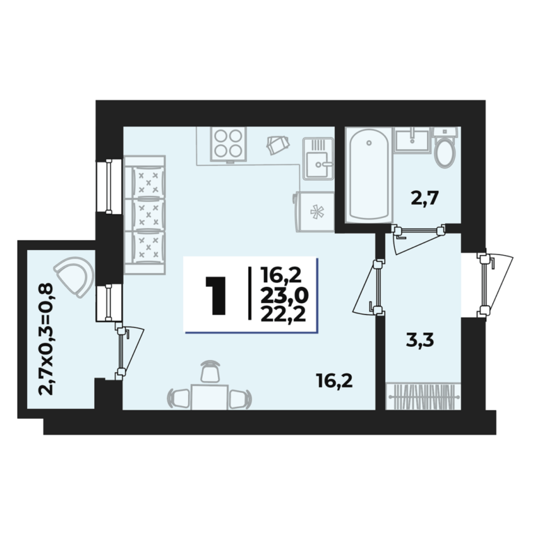 Студия, 23 м²
