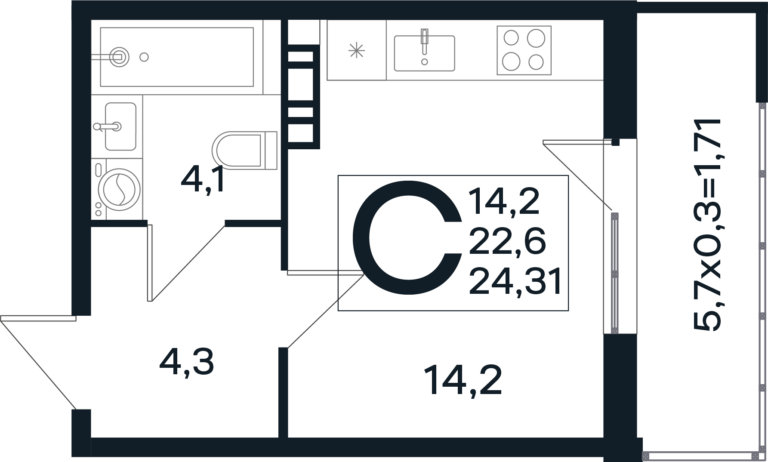 Студия, 24 м²