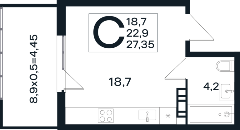 Студия, 27 м²