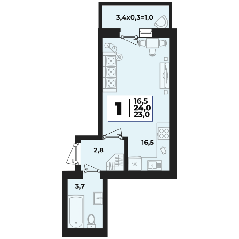 Студия, 24 м²