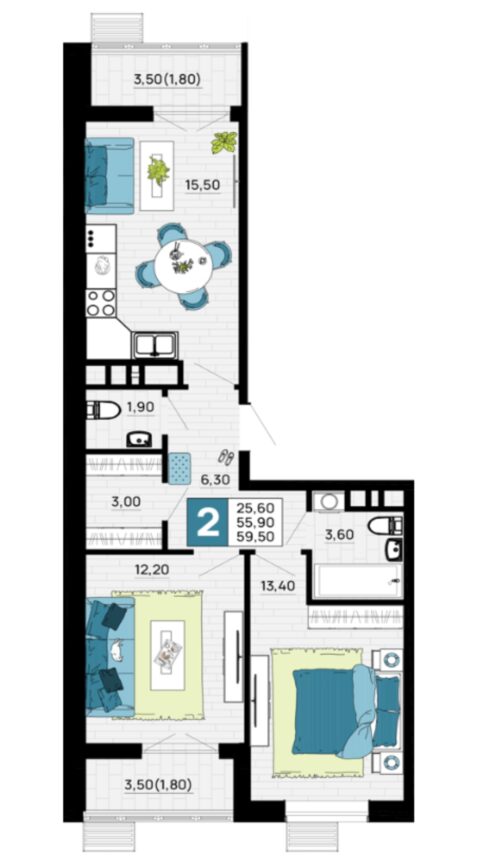 2-к. квартира, 59 м2, 10/17 эт. ЖК Традиции.