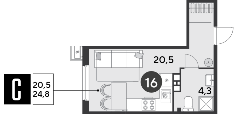 Студия, 24 м²