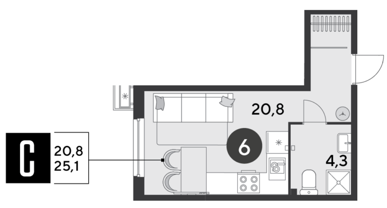 Студия, 25 м²