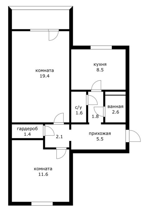 2 комнатная квартира, 54 м2, 9/9 эт.