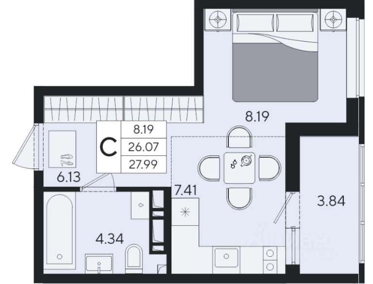 Студия, 28 м²