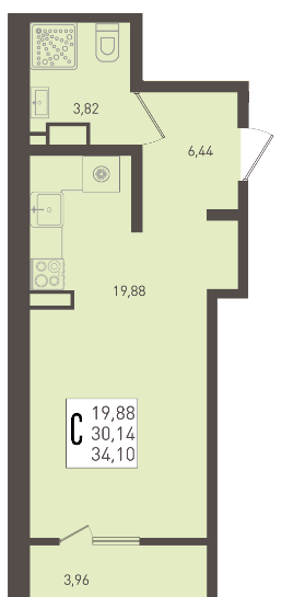 Студия, 34 м2, 5/8 эт. ЖК Югге.