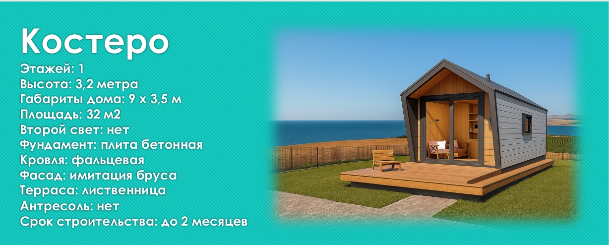 Коттедж Костеро,32 м2 КП Шато дель Маре Темрюк