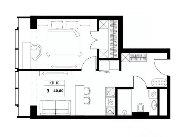2 комнатная квартира 40 м2 9/19 эт ЖК АКСИС ЦЕНТР Краснодар.