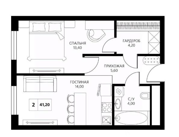 2 комнатная квартира 41 м2 11/19 эт. К АКСИС ЦЕНТР Краснодар