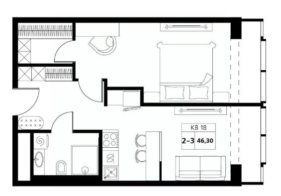 2 комнатная квартира 46 м2 14/19 эт ЖК АКСИС ЦЕНТР Краснодар