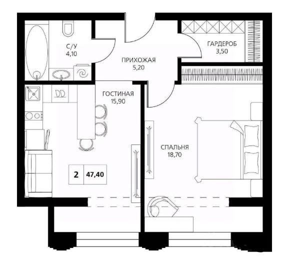 2 комнатная квартира 47 м2 17/19 эт ЖК АКСИС ЦЕНТР Краснодар
