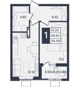 1-комнатная квартира 39 м² ЖК Сюжеты Краснодар
