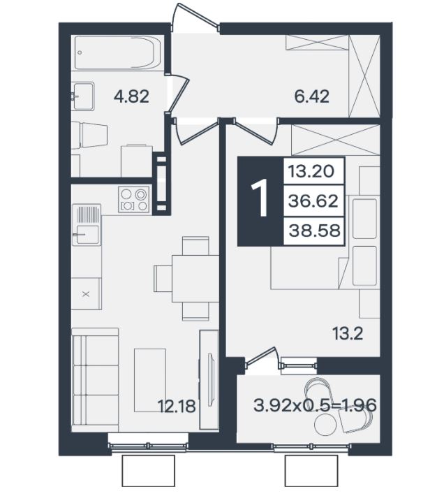 1-комнатная квартира 39 м² ЖК Сюжеты Краснодар