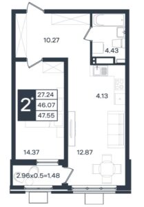 1-комнатная квартира 47 м²  ЖК Сюжеты Краснодар