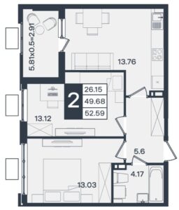 2-комнатная квартира 52 м² в ЖК Сюжеты Краснодар