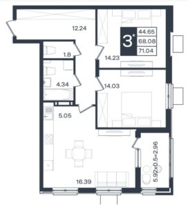 2-комнатная квартира 71 м² ЖК Сюжеты Краснодар