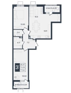 3-комнатная квартира 77 м² в ЖК Сюжеты Краснодар