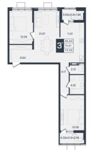 3-комнатная квартира 79 м² в ЖК Сюжеты Краснодар