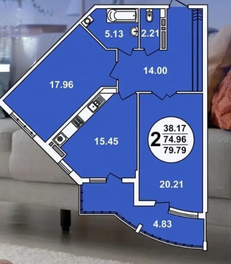 2 комнатная, 80 м²