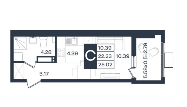 Студия, 25 м²