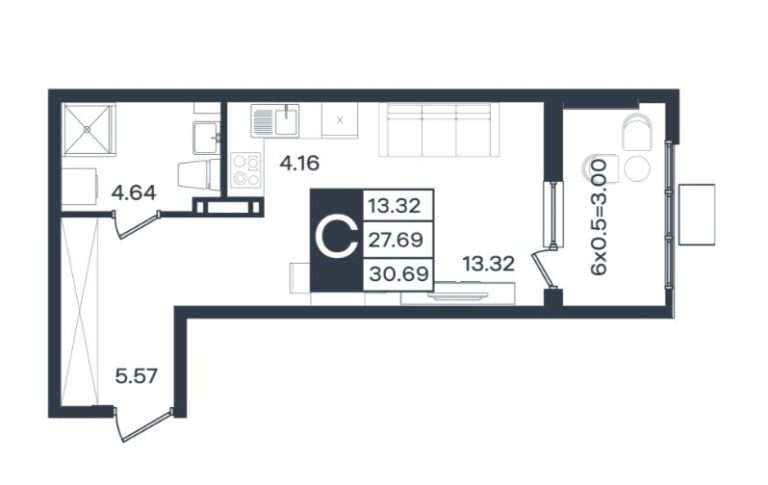 Студия, 31 м²